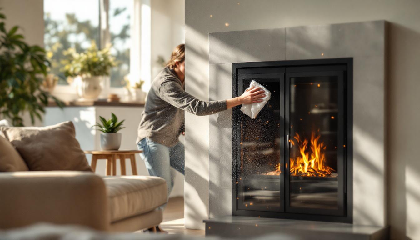 leer hoe je eenvoudig het glas van je open haard schoonmaakt zonder as of gedoe, snel en effectief in slechts enkele seconden.